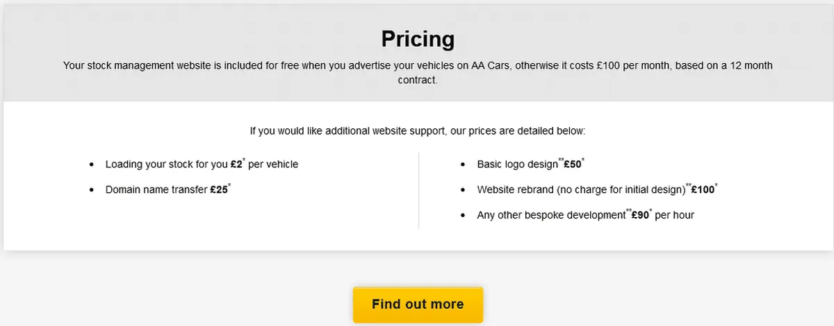 AA Cars DNA Pricing Plan