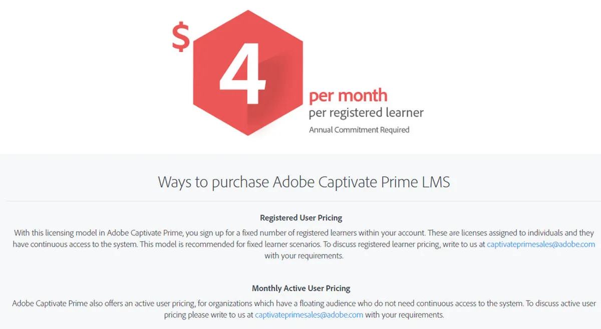 Adobe Captivate Prime Pricing Plan