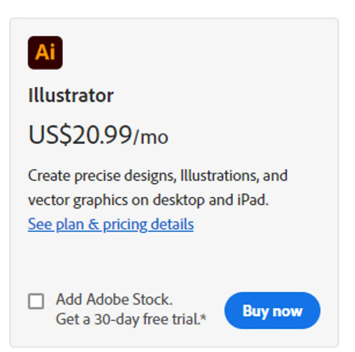 Adobe Illustrator Pricing Plan