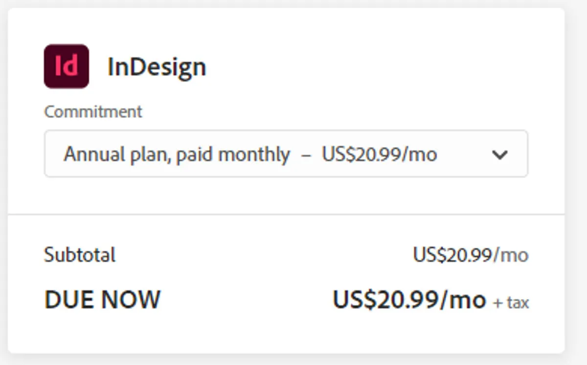 Adobe Indesign Pricing Plan