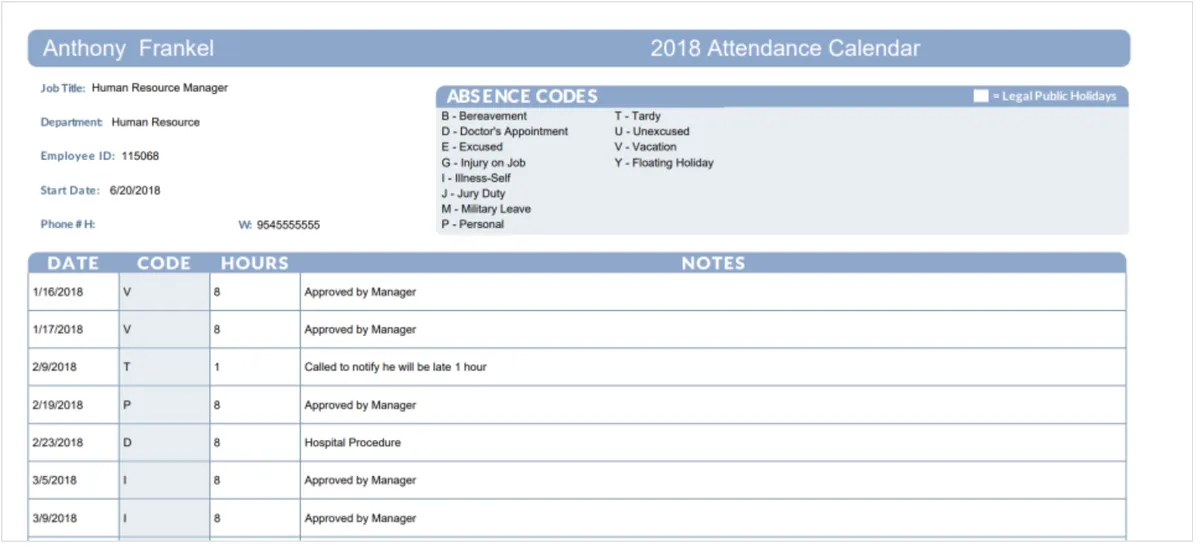 Attendance Calendar Smart App Features