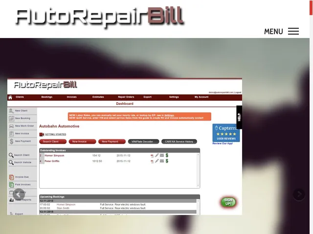 Auto Repair Bill Screenshot