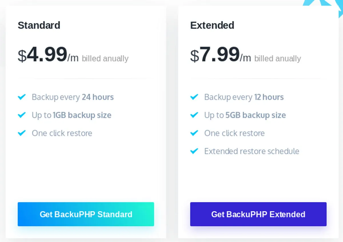 BackuPHP Pricing Plan