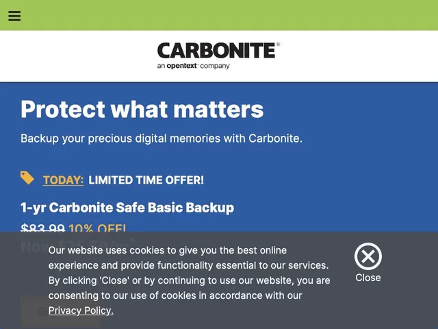 Carbonite Server Backup Screenshot