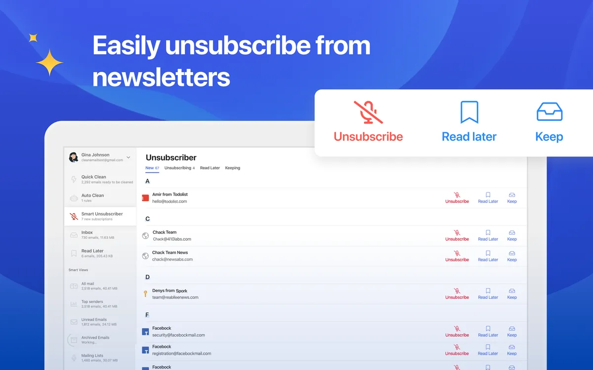 CleanEmail Features