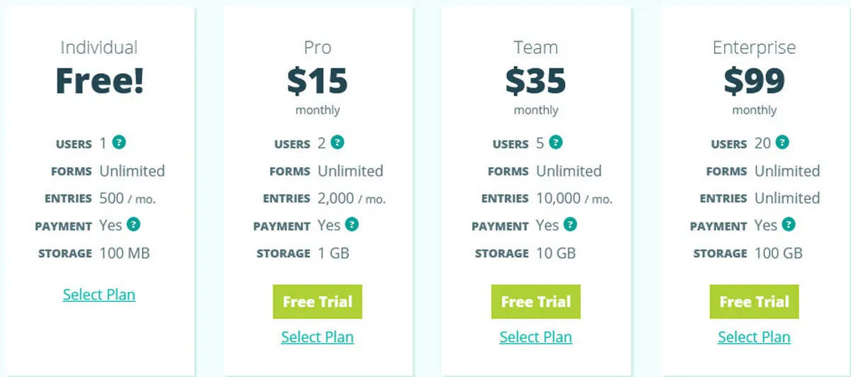 Cognito Forms Pricing Plan