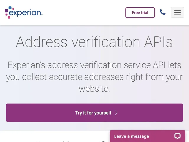 Experian Address Verification API Screenshot