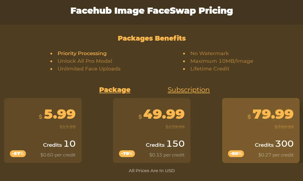 FaceHub Image FaceSwap Pricing Plan