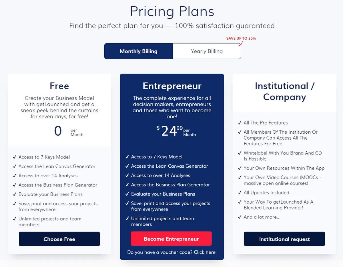 getLaunched Pricing Plan