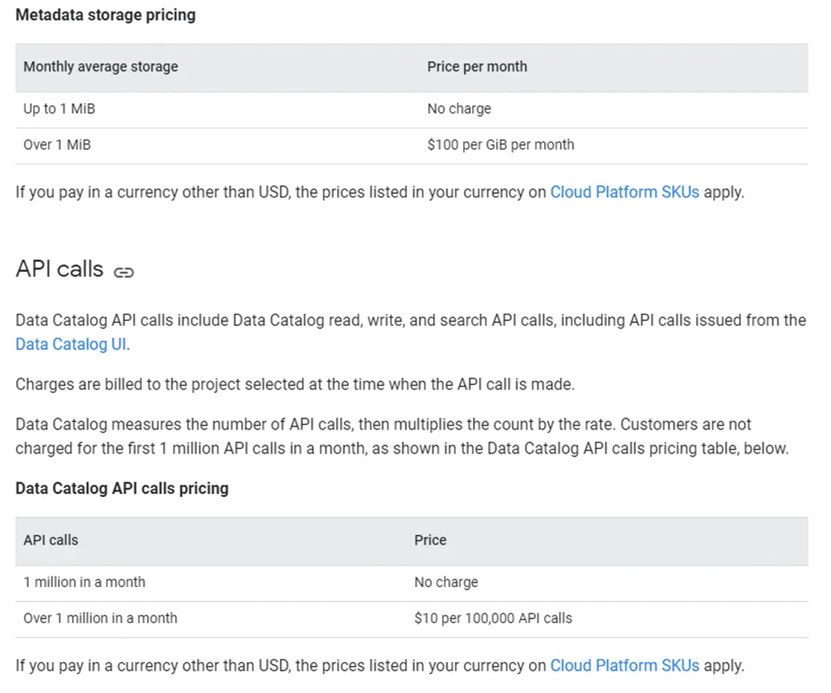 Google Cloud Data Catalog Pricing Plan