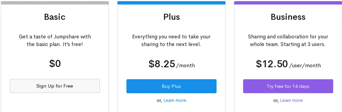 Jumpshare Pricing Plan