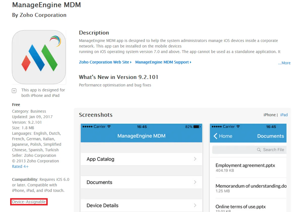 ManageEngine Mobile Device Manager Plus Screenshot