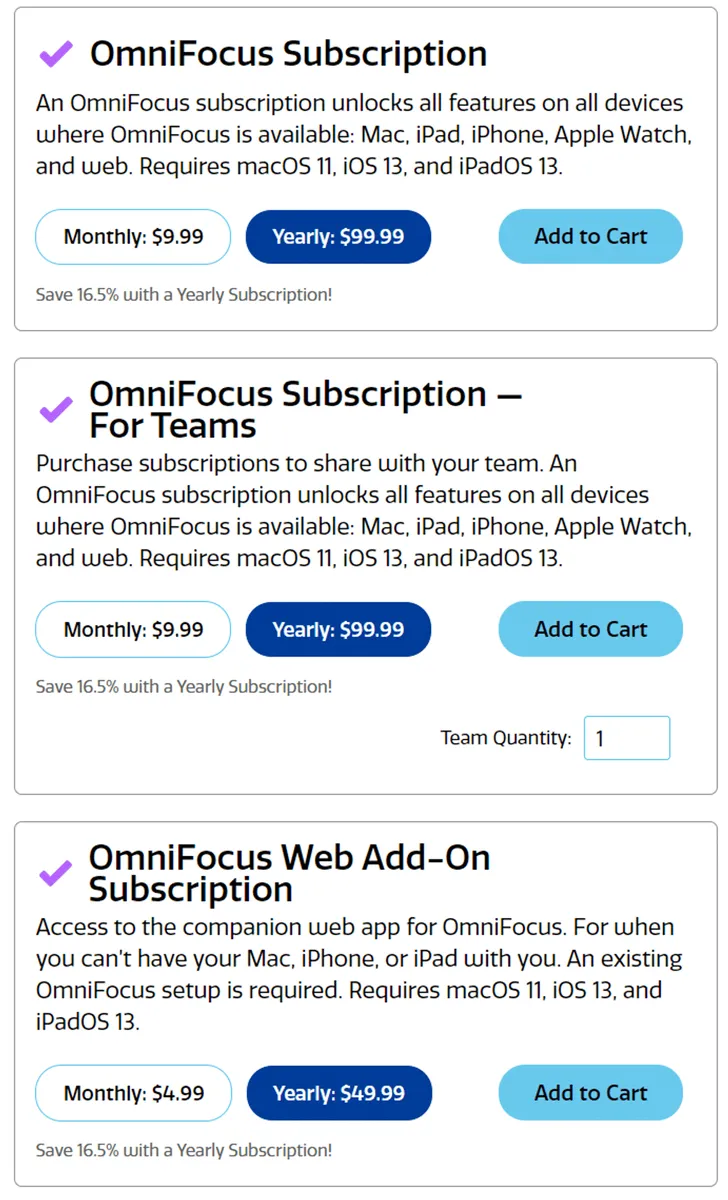 OmniFocus Pricing Plan