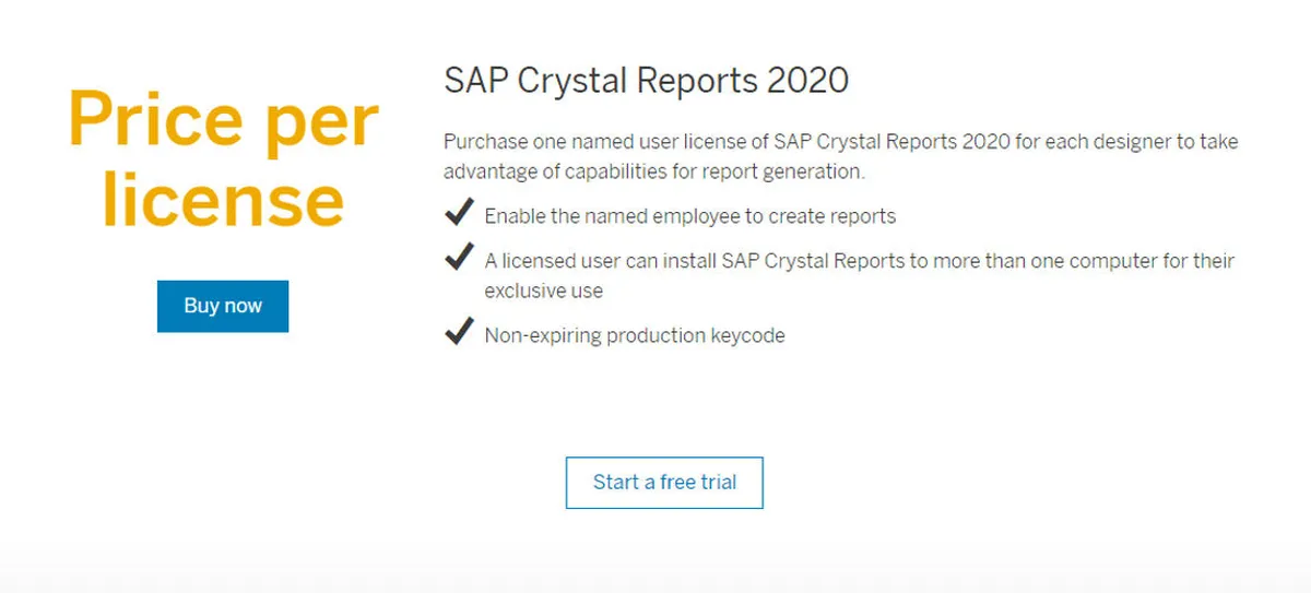 SAP Crystal Reports Pricing Plan