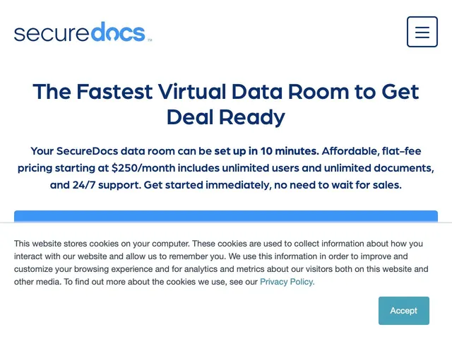 SecureDocs Virtual Data Room Screenshot