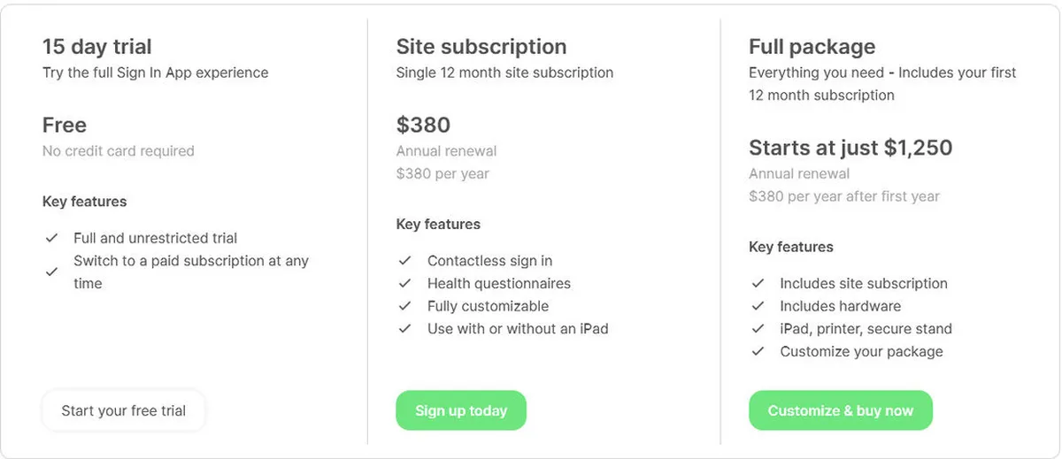 Sign In App Pricing Plan