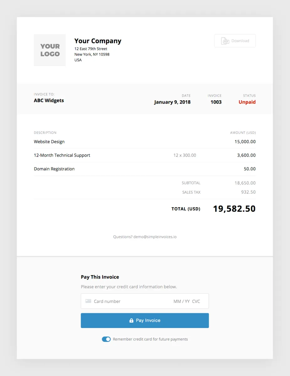 Simple Invoices Features