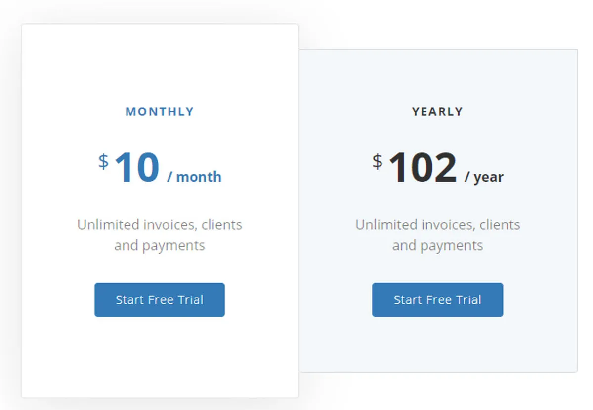Simple Invoices Pricing Plan