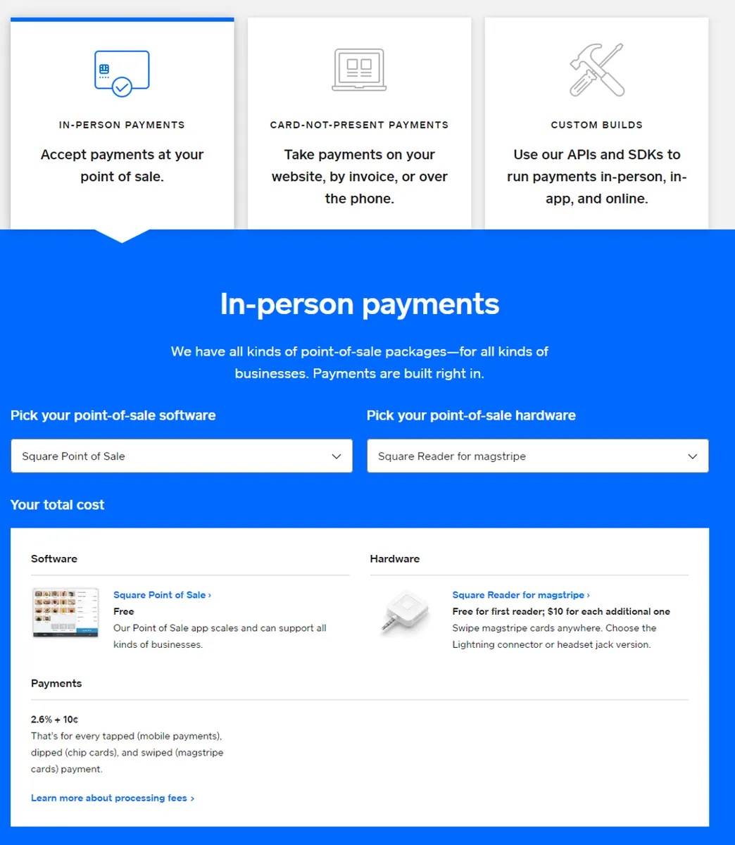 Square Payments Pricing Plan