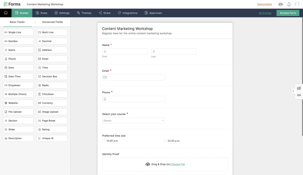 Zoho Forms Features