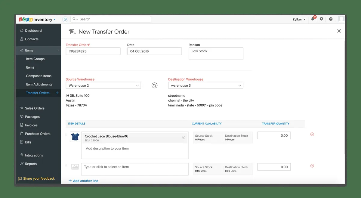 Zoho Inventory Features